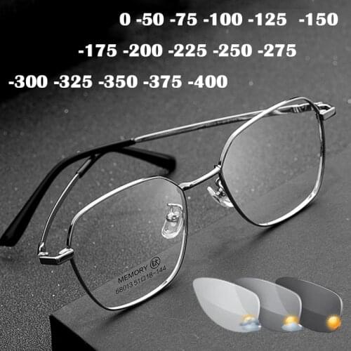 Ultralight Polygon Myopia Glasses Sports Photochromic Glasses unisex Vintage Fashion Outdoor Protective Eyes - 0 -125 Full Rim