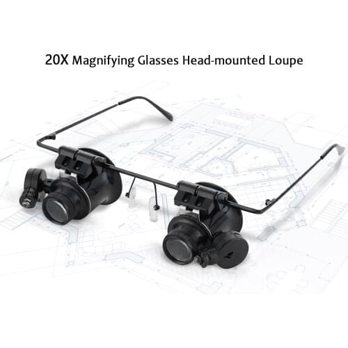 20X Magnifying Glasses Head Loupe with LED Light Head-mounted Magnifier Binocular Loupe Repairing Clock Watch Electronic