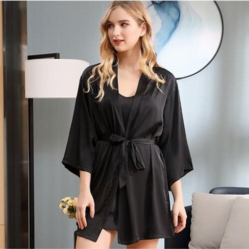 High-End Ice Silk Pajamas Ladies Suspenders Sexy Nightdress Nightgown Two-Piece Suit Womens Home Service
