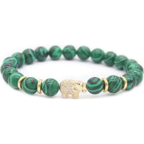 8mm Green Stone Beaded Bracelets for Women Crystal Elephant Bracelets & Bangles Pulseras MBR180241