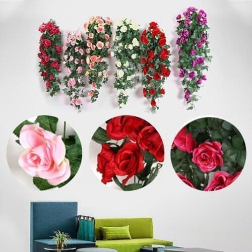 1PC Accessories Artificial Flower Rattan Wall Hanging Plant Rose Vine Home Decor Cloth Wedding Party