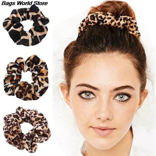 1 x Leopard Print Hair Bands Scrunchie Elastic Scrunchy Ponytail Holder Hairband Lady Hair Accessories
