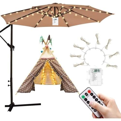 104 LED Garden Umbrella Light Outdoor Waterproof IP67 AA Battery/Solar Powered Lamp String for Garden Patio Fairy Decorative