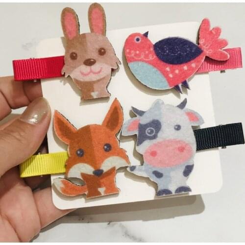 4Pcs/Set Children Cute Felt Animals Panda Penguin Cartoon Ornament Baby Hair Clips Girls Lovely Hairpins Kids Hair Accessories