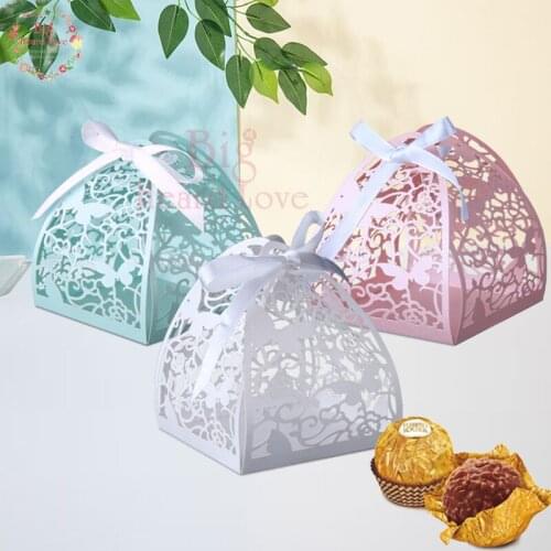 50pcs/lot Laser Cut Butterfly Flower Candy Box with Ribbon Wedding Party Box Baby Shower Favor Candy Box Birthday Party Decorati