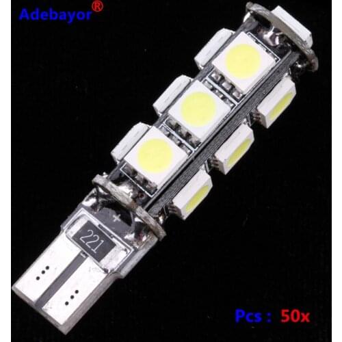 50 pcs T10 13 SMD 5050 led Bulb CANBUS Error Free Interior Car 194 W5W 13 LED Wedge Side Light Lamp white blue red pink ice blue