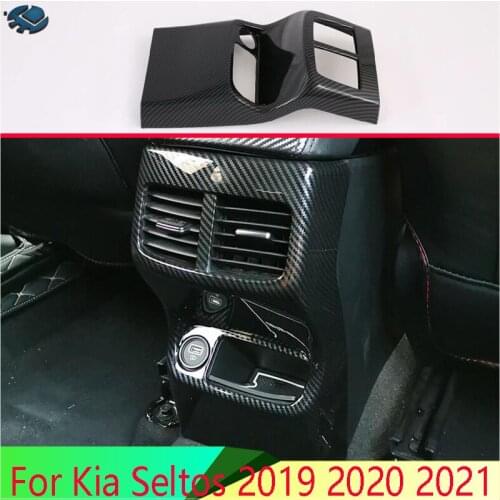 For Kia Seltos 2019 2020 2021 Car Accessories Carbon Fiber Style Plated Armrest Box Rear Air Vent Frame Trim Cover