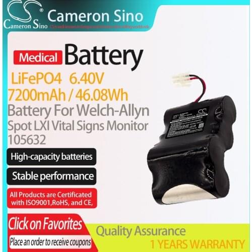 CameronSino Battery for Welch-Allyn Spot LXI Vital Signs Monitor fits 105632 Medical Replacement battery 7200mAh/46.08Wh 6.40V