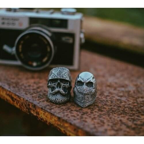 Freeshipping Wholesale Stainless Steel Gothic Punk Skull Mask Ring Biker Hiphop rock Jewelry Unique Fashion Gift for Men
