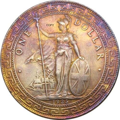United Kingdom 1 Dollar British Trade Dollar 1925 One Dollar Cupronickel Plated Silver Hong Kong Yi Yuan Copy Coin