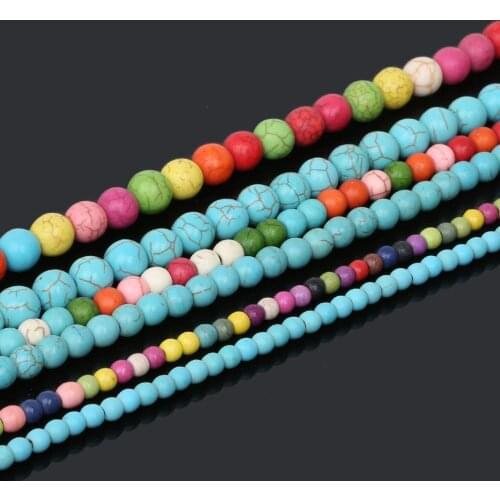 4/6/8mm Fashion Howlite Round Beads Synthetise Dyed Stone Beads 15'' Spacer Loose Beads Fit Bracelet Jewelry Making Findings