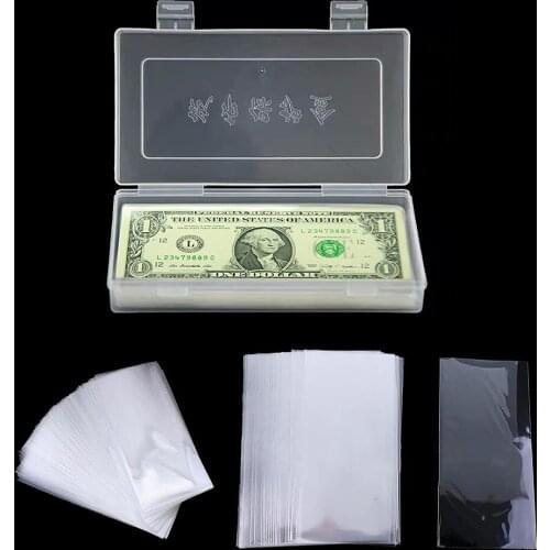 100 Pcs Currency Sleeves with Storage Case, Clear Dollar Bill Holder Protector for Collectors, Plastic Money Holder for Cash