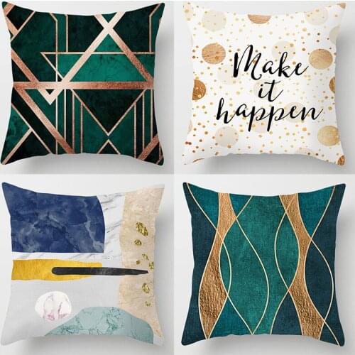 Nordic Gold Geometric Cushion Cover Tropical Leaf Pillow Case 45*45cm For Home Decor Sofa Decorative Pillows Pillowcase