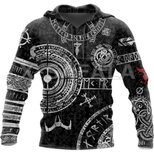 Black Hoodies Viking Tattoo 3D Print Hoodie Man Women Harajuku Outwear Zipper Up Pullover Sweatshirt Casual Unisex Jacket-3