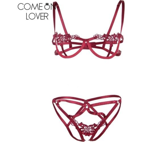 Comeonlover Sexy Panties and Bra Set Erotic Hollow Out Embroidery 5XL Plus Size lingere Exotic Set Underwear Women RE80975