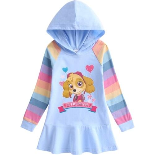 PAW PATROL Autumn princess Girls Hooded Dress Cartoon Baby Spring Cotton Hooded Casual Dress
