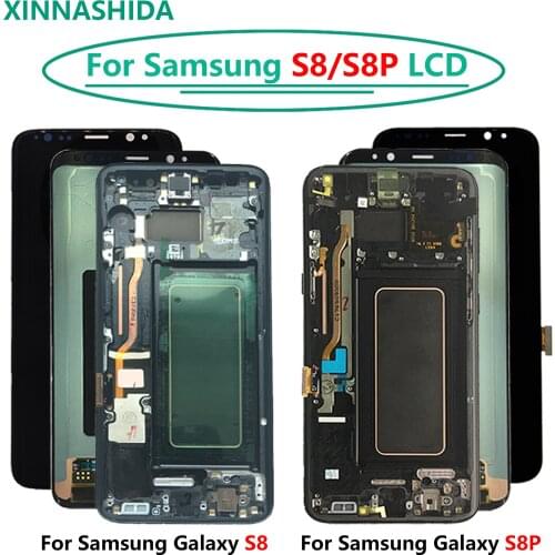 100% Tested SUPER AMOLED S8 LCD with frame for SAMSUNG Galaxy S8 G950 G950F Display S8 Plus G955 G955F Touch Screen Digitizer