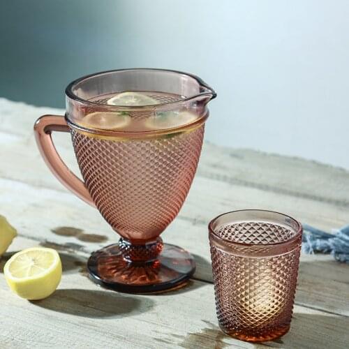 European Relief Cold Water Pot Cup Set Creative Color Drinking Cup Cold Tea Juice Pot Household Glass Set