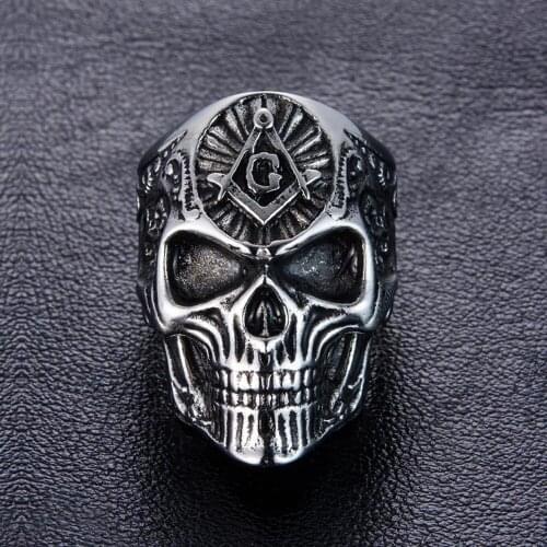 FIREBROS 2021 New Arrival Titanium316L Stainless Steel Masonic Skull Ring Men Punk Goth Jewelry Gift Free Shipping Dropshipping