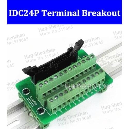 IDC24P IDC 24 Pin Male Connector to 24P Terminal Block Breakout Board Adapter PLC Relay Terminals DIN Rail Mounting--5pcs/lot