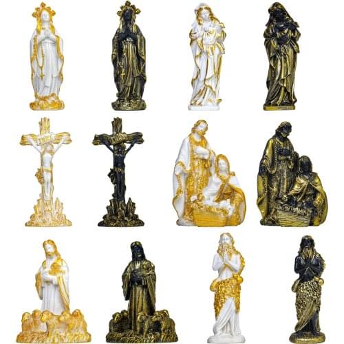 Religious Figurine Resin Holy Family Statue Our Lady Of Lourdes Jesus Statue Retro Vintage Decor Home Decoration Accessories