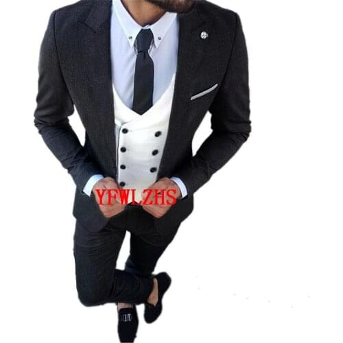 Handsome Groomsmen Peak Lapel Groom Tuxedos Wedding Dress Men Suits Blazer Prom Dinner (Jacket+Pants+Tie+Vest) A768