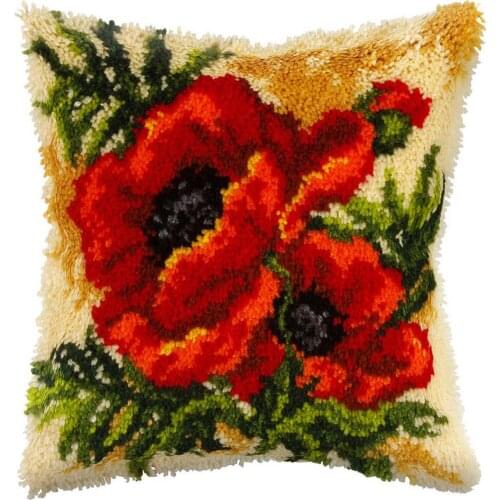 Latch Hook Cushion Pillow Case Color Canvas Acrylic Yarn Latched Hook Pillow Kits Crochet Cushion Cover Red Flower