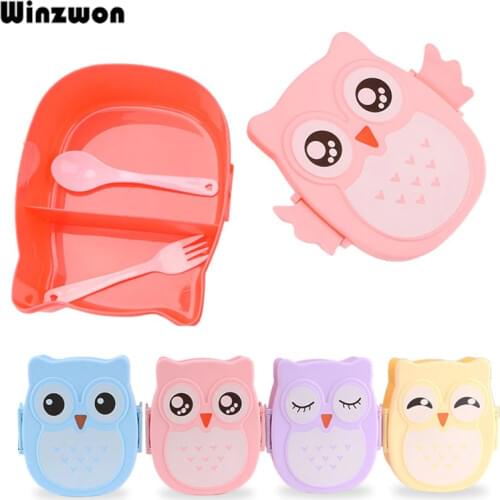 Cartoon Owl Shaped Lunch Box Bento Box Portable Food Container With Spoon For Kids Child Student Food Storage Box Outdoor Picnic