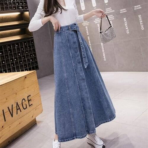 Limiguyue Spring Women Midi Button Jeans Skirts A Line Fashion Chic Denim Long Skirt High Waist Big Hem Casual Jean Skirt K068