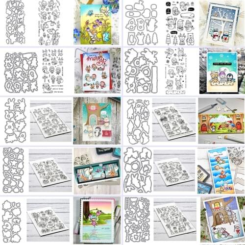 Metal Cutting Dies with Clear Stamps Set Snowman Bunny Gnome Rat Ghost Butterflies Trees Diy Craft Making Template 2020 New