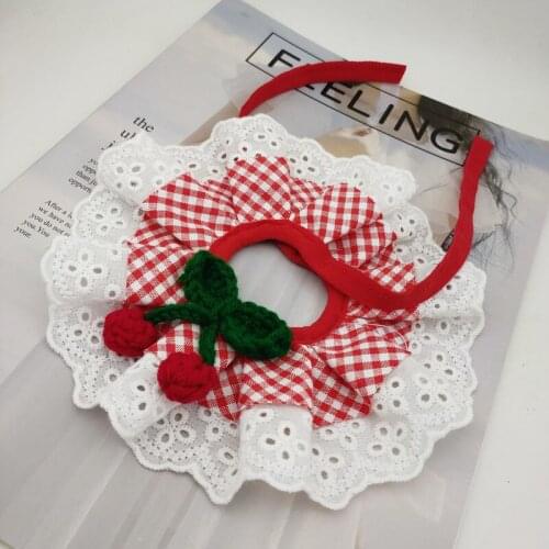 Cute Korean Pink Red Dot Pet Dogs Collar Bibs 100% Cotton Lace Collars For Small Dog Cat Supplies Puppy Dog Jewelry Accessories