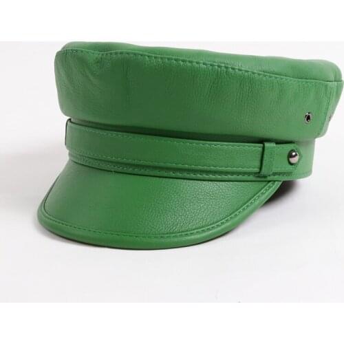 Fashion women genuine leather hat ladies fashion captain hat military hat