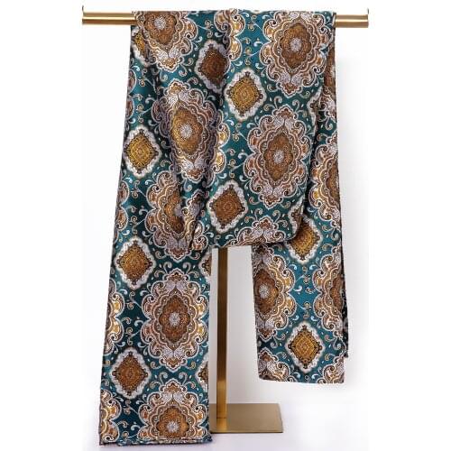 Luxy Fashion Men Scarf Green Gold Floral 100% Silk Scarf Autumn Winter Casual Business Suit Shirt Scarf 160*50cm Barry.Wang