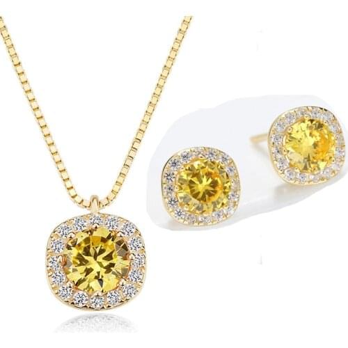 MOONROCY Red Crystal Earring Necklace Wedding Jewelry Set Pink Yellow Crystal Gold Color for Women Girls Gift Dropshipping