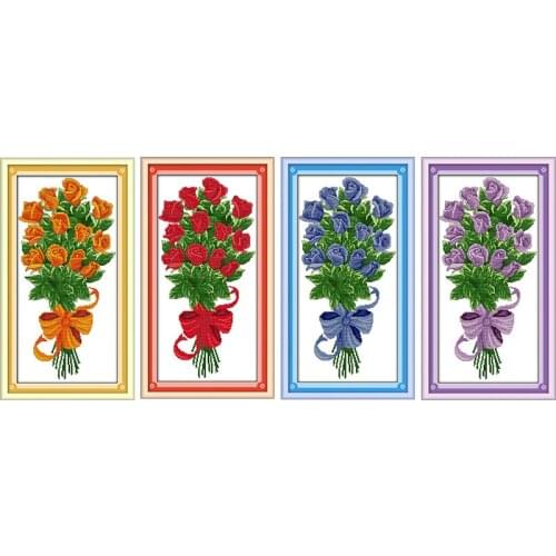 Joy Sunday Rose Bouquet Gift Love Flowers Cross Stitch Kit Count Pattern Print Chinese Embroidery Needlework Decoration for Home