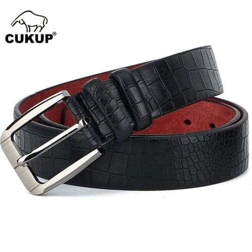 CUKUP New Fashion Retro Casual Styles Plaid Genuine Leather Belts Rotary Alloy Pin Buckle Metal Belt for Men Accessories NCK691