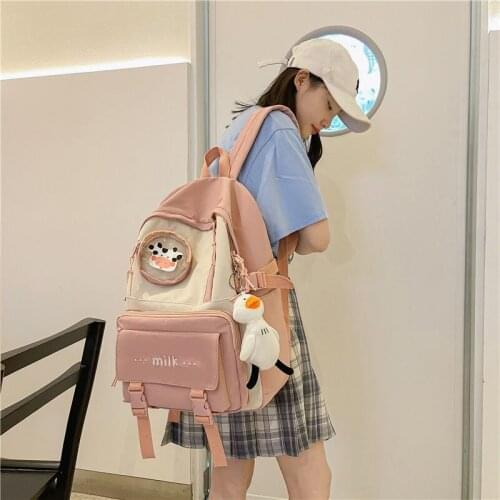 New type of lovely large capacity backpack letter embroidery college wind schoolbag day is small and fresh bag with many pockets