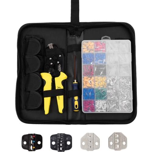 Wire Terminals Crimping Tool Interchangeable Jaw Insulated Ratcheting Crimper Kit with 850PCS 0.5-6.0mm² Insulated Terminals