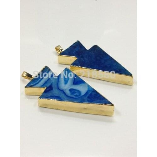 P61009836 Blue Agates Arrowhead Pendant with Gold Trim