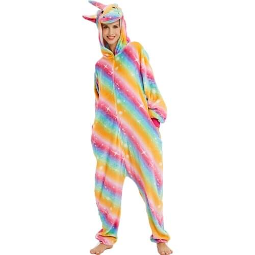 Adult Kids Unicorn Pajamas Cartoon Pyjamas Sleepwear Flannel Animal Cosplay Onesie Stitch Panda Tiger Bear Pijama For Men Women