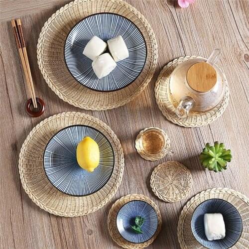 Handmade Woven Placemat Food Plate Heat Insulated Pad Cup Bowl Coasters Mat Pad Kitchen Accessories