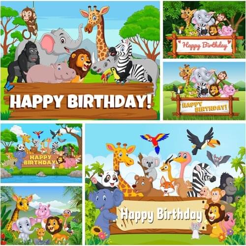 Custom Name Wild Animal Jungle Forest Safari Banner Photo Studio Backdrop Prop Birthday Party Baby Shower Photography Background
