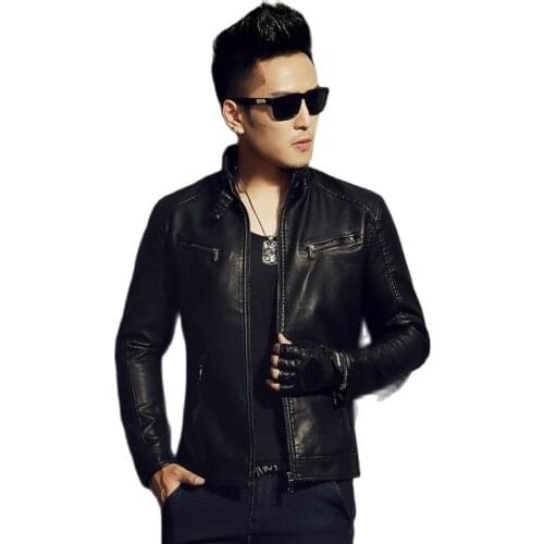 Pop Autumn Leather Jacket Men Casual Clothing New Fashion Stand Collar Motorcycle Leather Jacket jaqueta de couro masculina