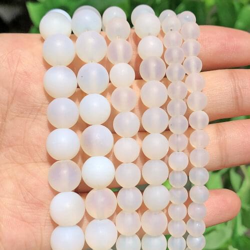 Natural Minerals Stones Matte White Opal Loose Round Beads for Jewelry Making DIY Bracelet Necklace 4-12mm