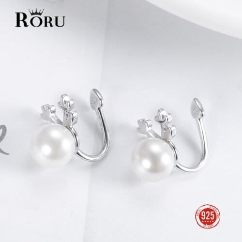 Real 925 Sterling Silver Earrings Young Female Without Puncture Ear Clips Women Earrings Black White Natural Pearl Fine Jewelry