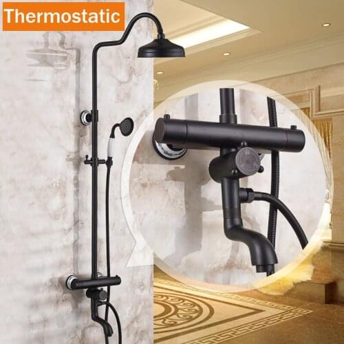 Luxury Wall Mount Thermostatic Dual Handle Shower Faucet Set Temperature Anti-scald Bath & shower Mixer Taps with Hand Shower