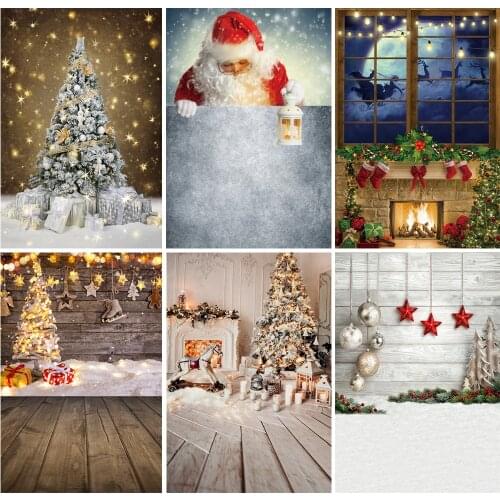 Winter Christmas Backgrounds For Photography Tree Candle Snow Gift Party Wood Floor Baby Portrait Photo Backdrop Photo Studio