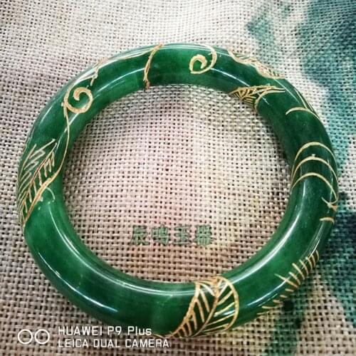 Hand-carved 925 sterling silver peacock green chalcedony retro high-grade for women bangle inlaid Thai silver bracelet
