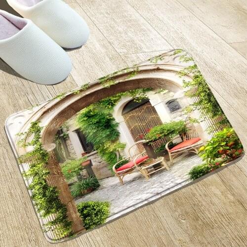 Printed Landscape Bath Mat Leaf Door Kitchen Non-slip Mats Front Hall Welcome Rugs Home Bathroom Decor Products Flannel Washable
