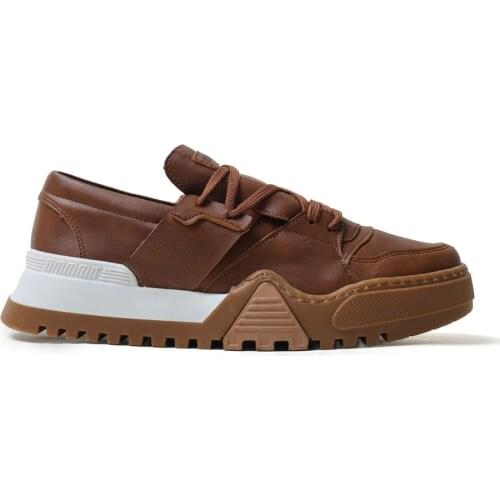 Chekich Mens Shoes Brown Color Lace Up Summer Artificial Leather Breathable Comfortable Tan Casual Male Lightweight Odorless Sneakers Fabric Daily Canvas High Base White Sewing Outsole Footwear Black Detailed CH067 V1